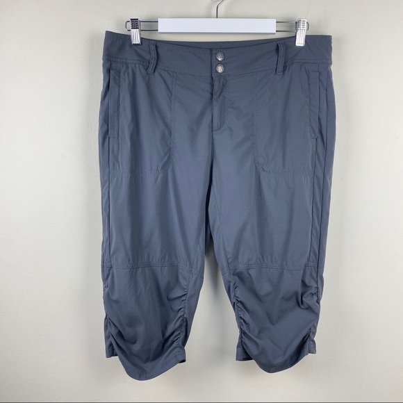 Prana Cropped Knee Length Ruched Pants Ripstop Gray Women's Size 14